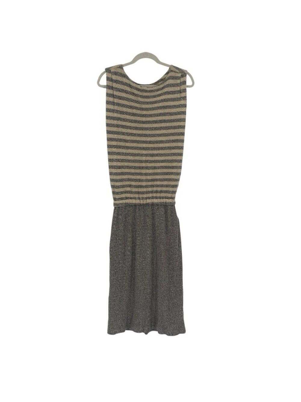 L' AGENCE Size L Stripe Sleeveless Knit Midi Dress Linen Blend